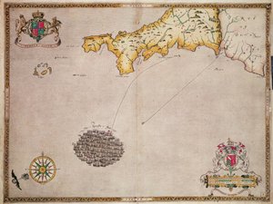 Mapa No. 1 que muestra la ruta de la flota de la Armada, grabado por Augustine Ryther, 1588